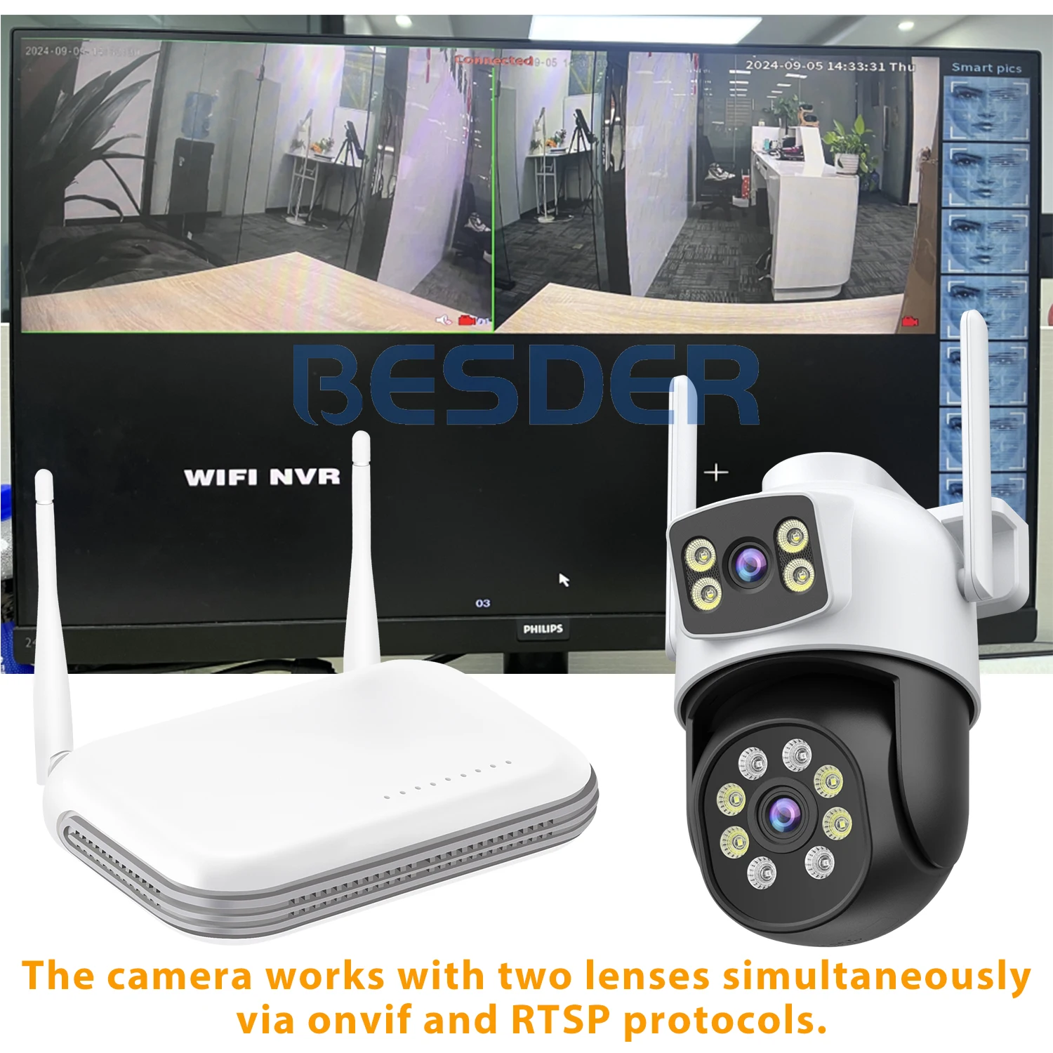BESDER Dual Screen WiFi PTZ Camera
